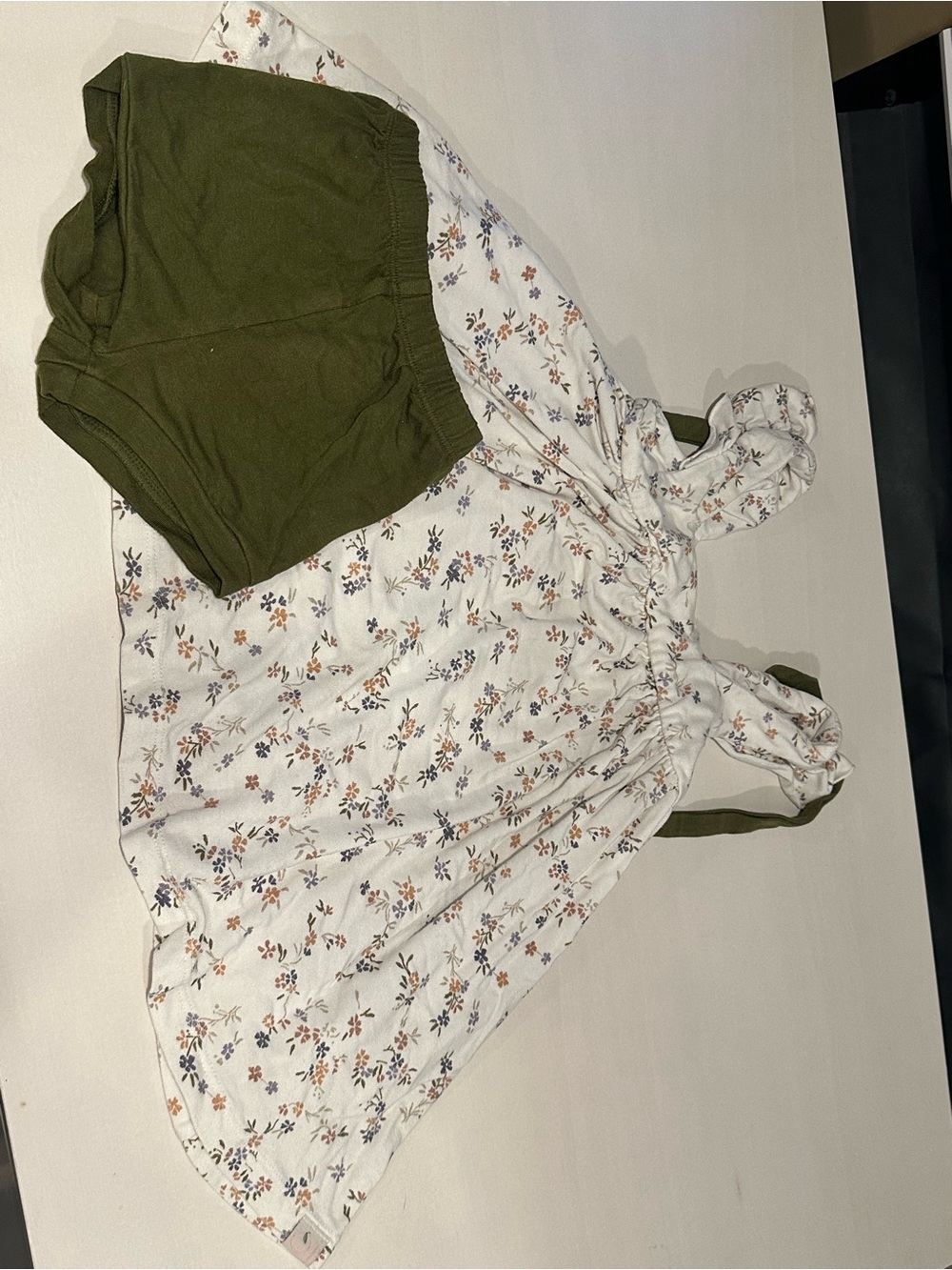 Well Dressed Wolf White Floral Sundress with Olive Shorts Set